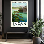 Japonya Fuji Dağı Vintage Seyahat Posteri Cam Tablo