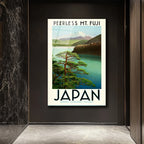 Japonya Fuji Dağı Vintage Seyahat Posteri Cam Tablo