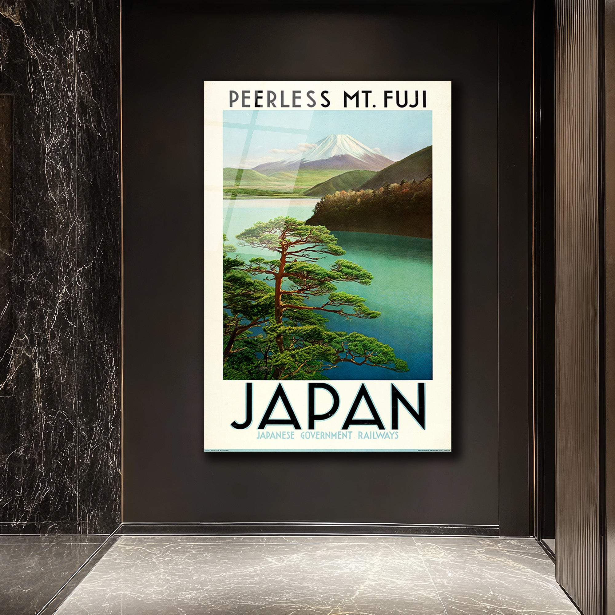 Japonya Fuji Dağı Vintage Seyahat Posteri Cam Tablo