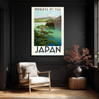 Japonya Fuji Dağı Vintage Seyahat Posteri Cam Tablo
