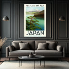 Japonya Fuji Dağı Vintage Seyahat Posteri Cam Tablo