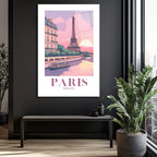Romantik Paris Gün Batımı Temalı Eyfel Kulesi Cam Tablo