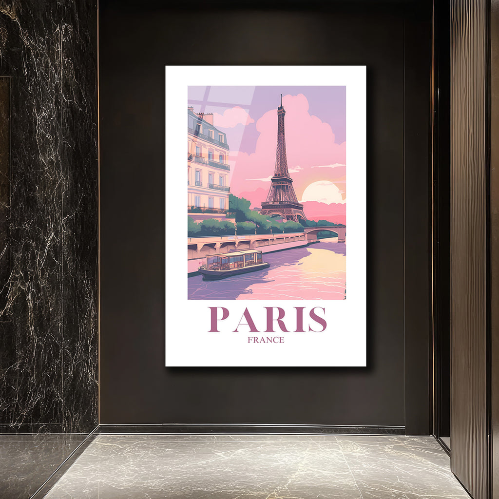 Romantik Paris Gün Batımı Temalı Eyfel Kulesi Cam Tablo