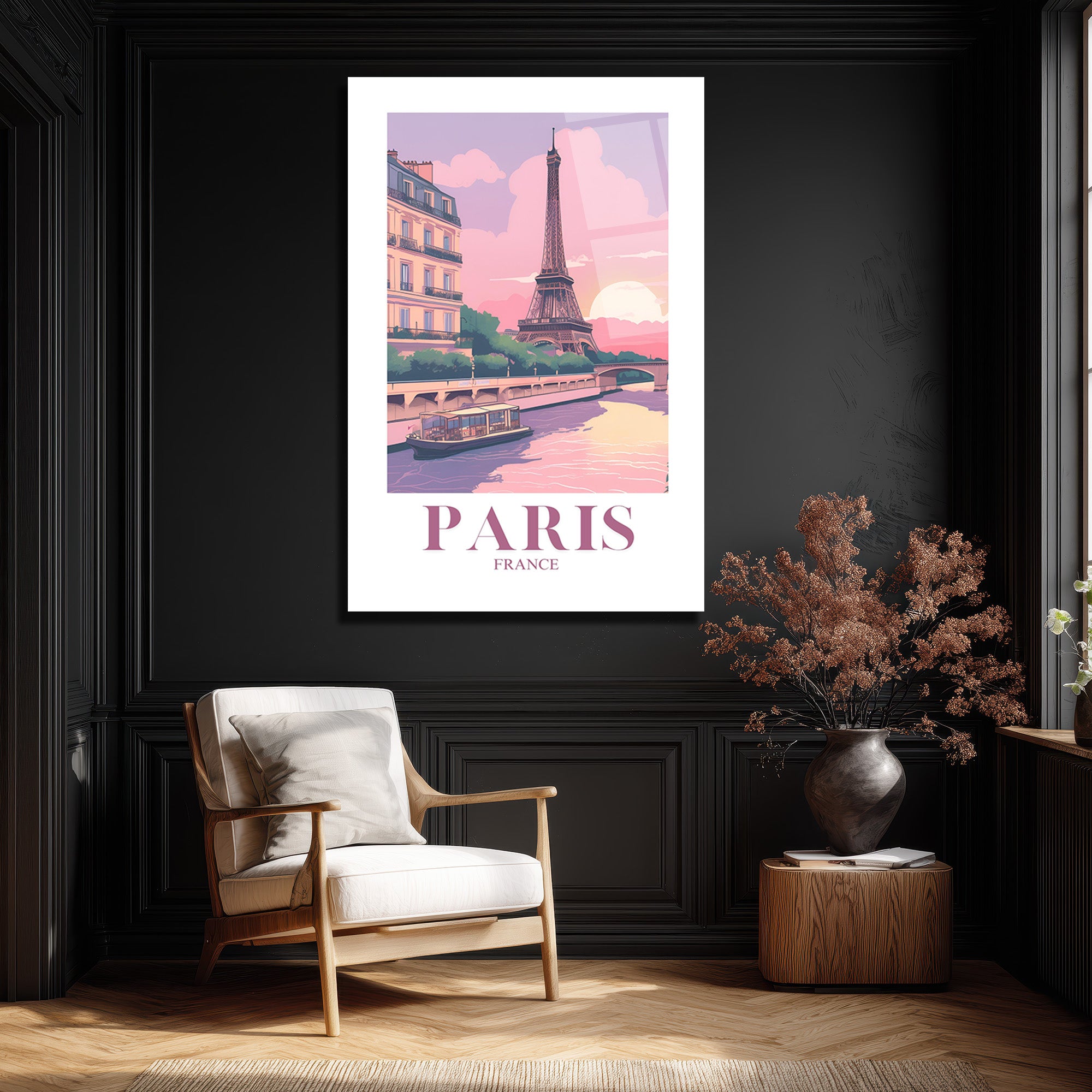 Romantik Paris Gün Batımı Temalı Eyfel Kulesi Cam Tablo