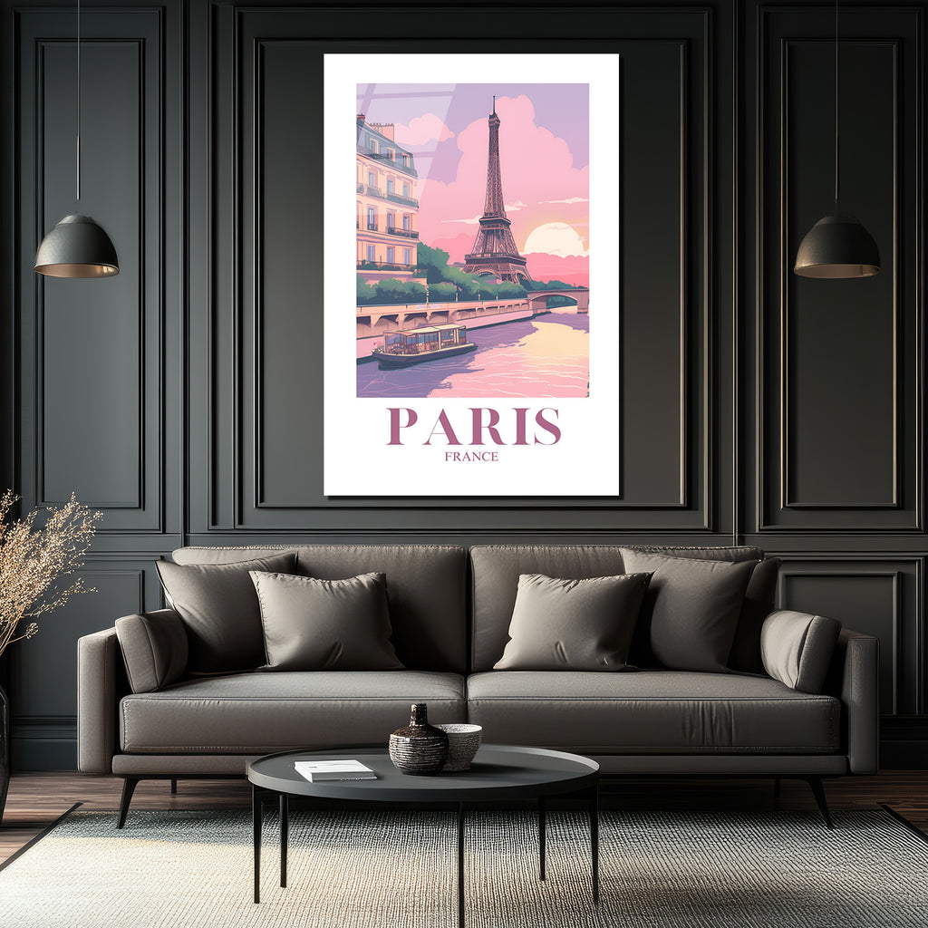 Romantik Paris Gün Batımı Temalı Eyfel Kulesi Cam Tablo