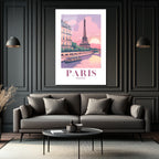Romantik Paris Gün Batımı Temalı Eyfel Kulesi Cam Tablo
