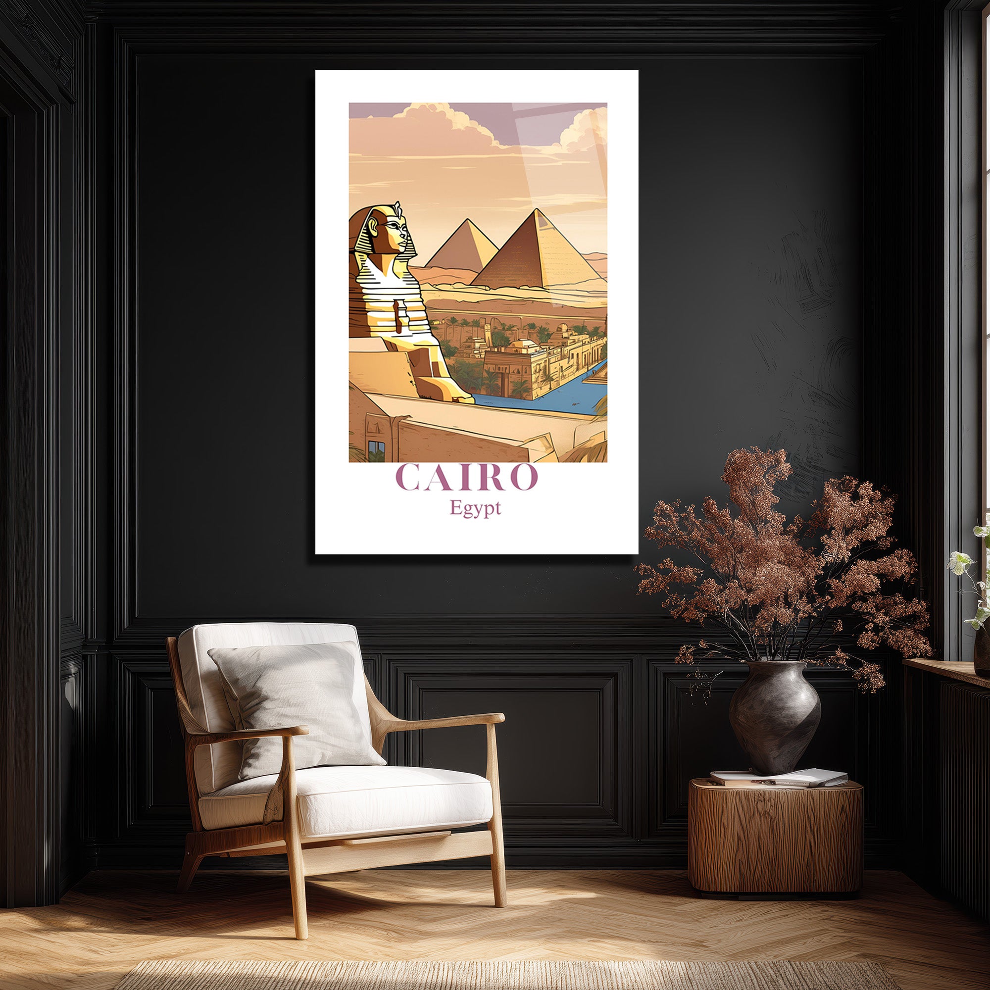 Kahire Piramitler ve Sfenks Temalı Modern Cam Tablo