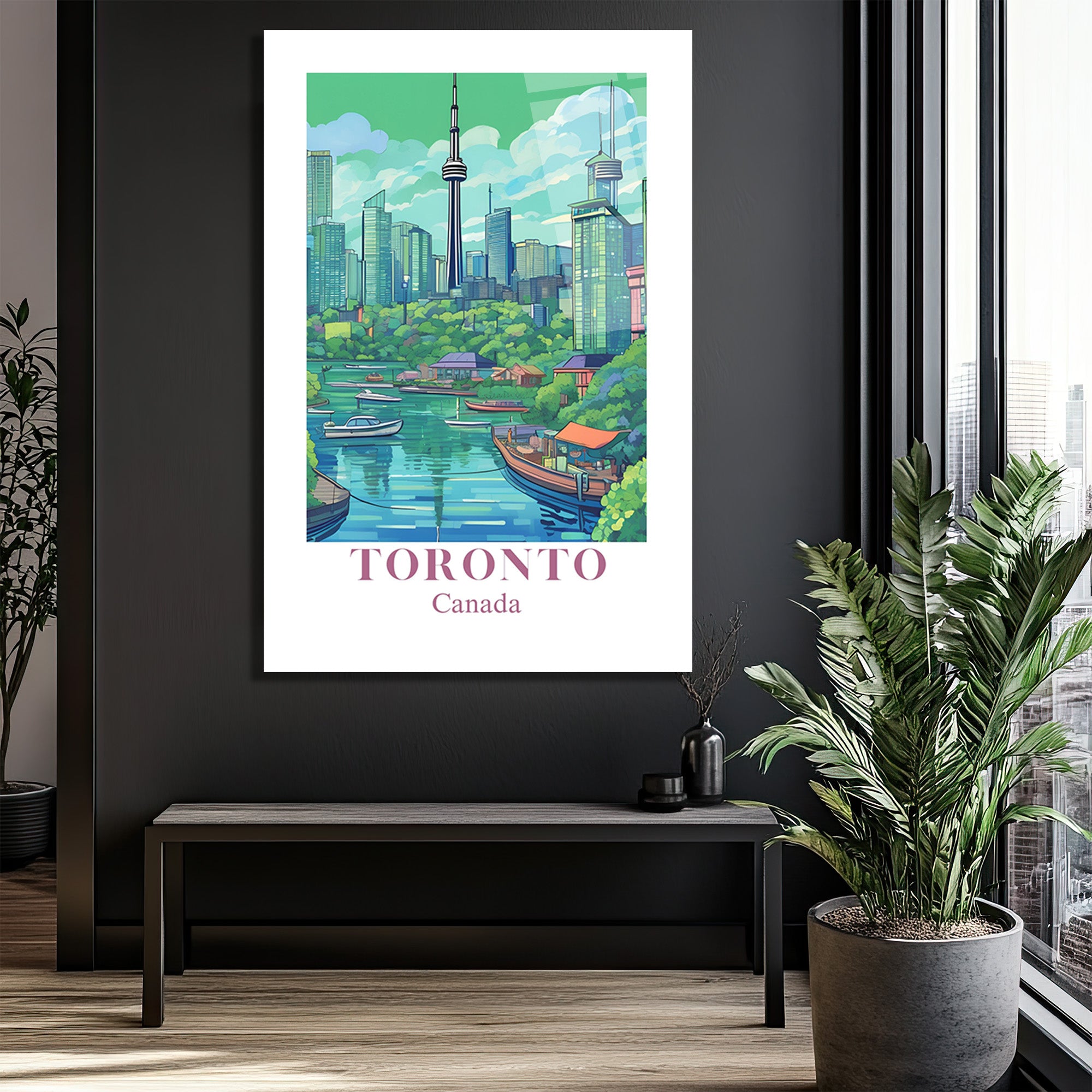 Toronto Kanada Şehir Manzarası Modern Cam Tablo