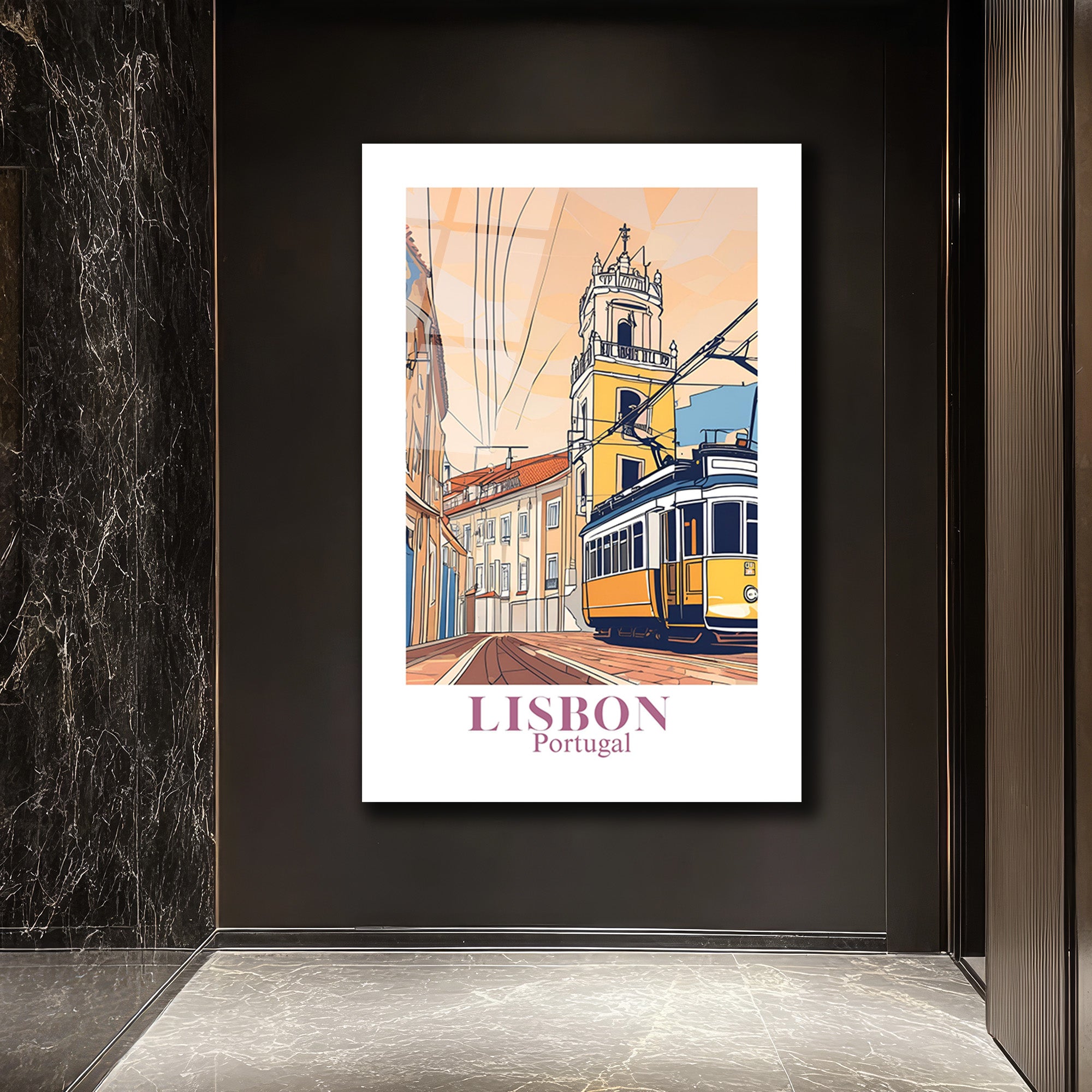 Lizbon Tramvayı Modern Cam Tablo - Portekiz Şehir Manzarası