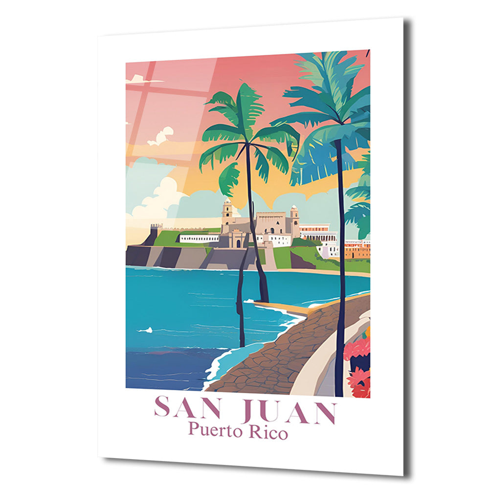 San Juan Puerto Rico Retro Plaj Manzarası Cam Tablo