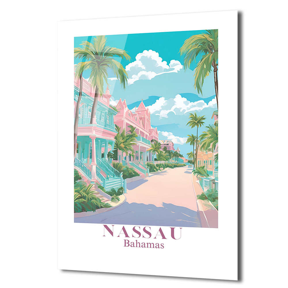 Nassau Bahamalar Pastel Cenneti Cam Tablo