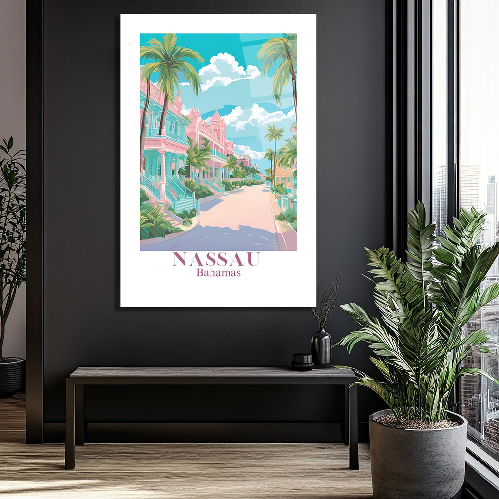 Nassau Bahamalar Pastel Cenneti Cam Tablo