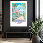 Nassau Bahamalar Pastel Cenneti Cam Tablo