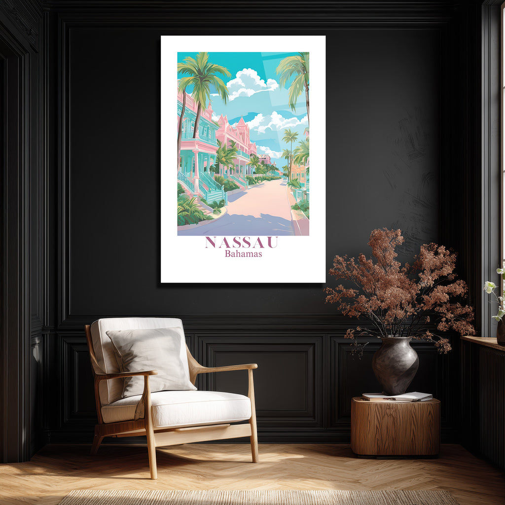 Nassau Bahamalar Pastel Cenneti Cam Tablo