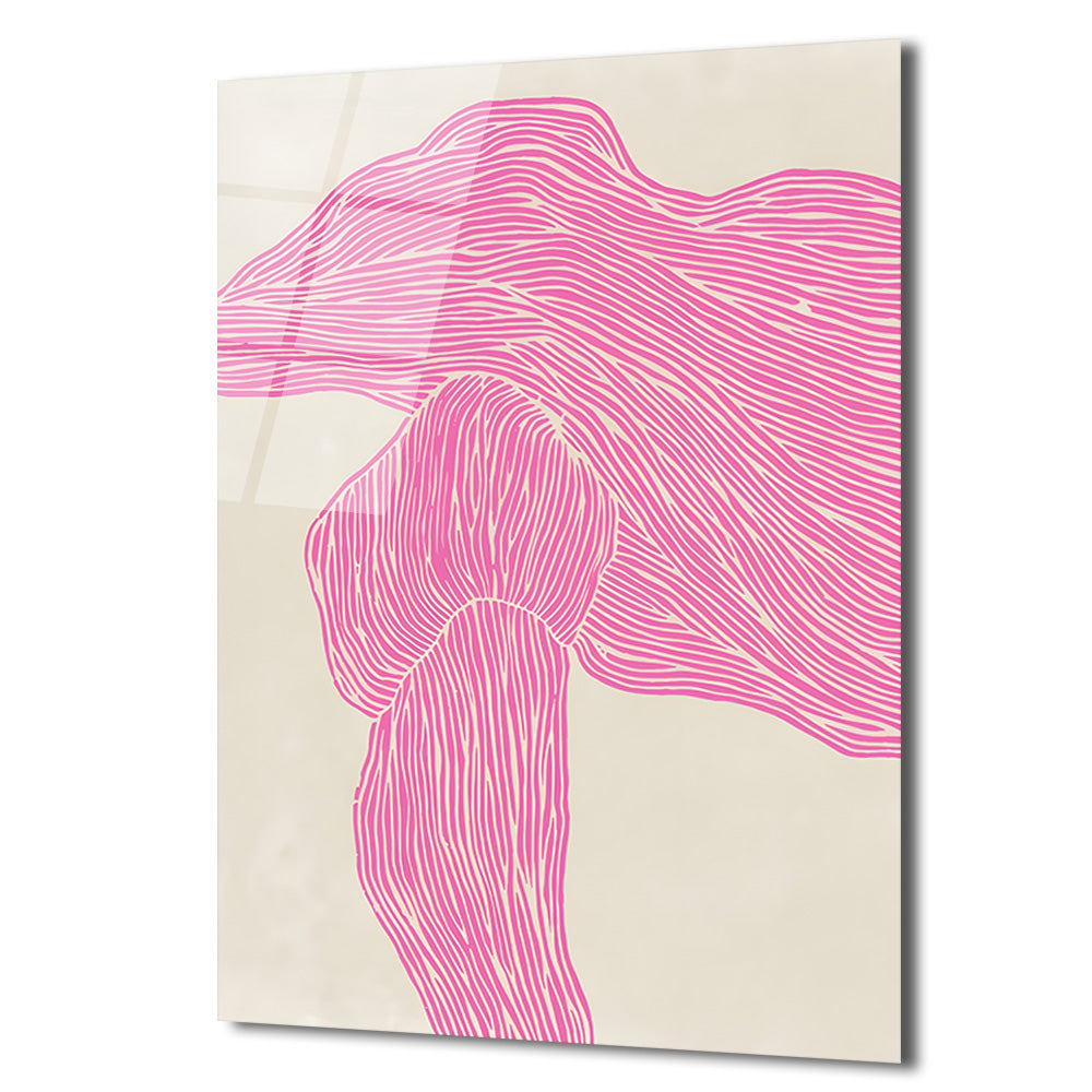 Pembe Çizgisel Soyut Sanat Cam Tablo - Modern Duvar Dekoru