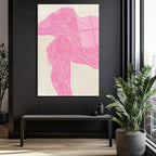 Pembe Çizgisel Soyut Sanat Cam Tablo - Modern Duvar Dekoru