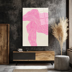 Pembe Çizgisel Soyut Sanat Cam Tablo - Modern Duvar Dekoru