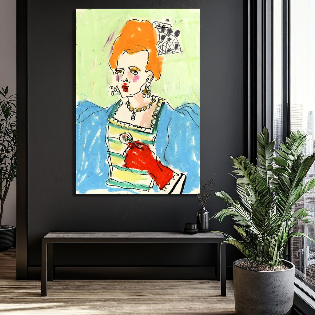 Kırmızı Eldivenli Barok Kraliçe Portresi Modern Sanat Cam Tablo