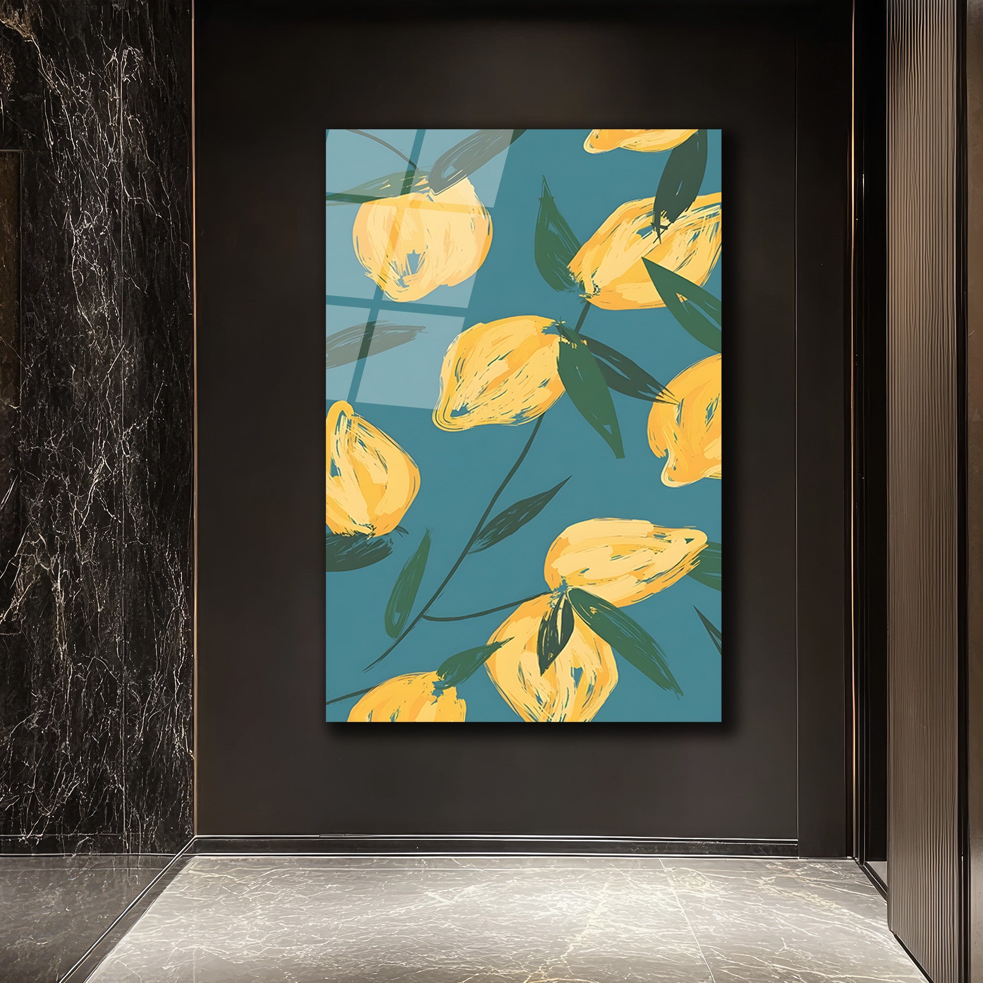 Canlı Limonlar Temalı Modern Sanat Cam Tablo