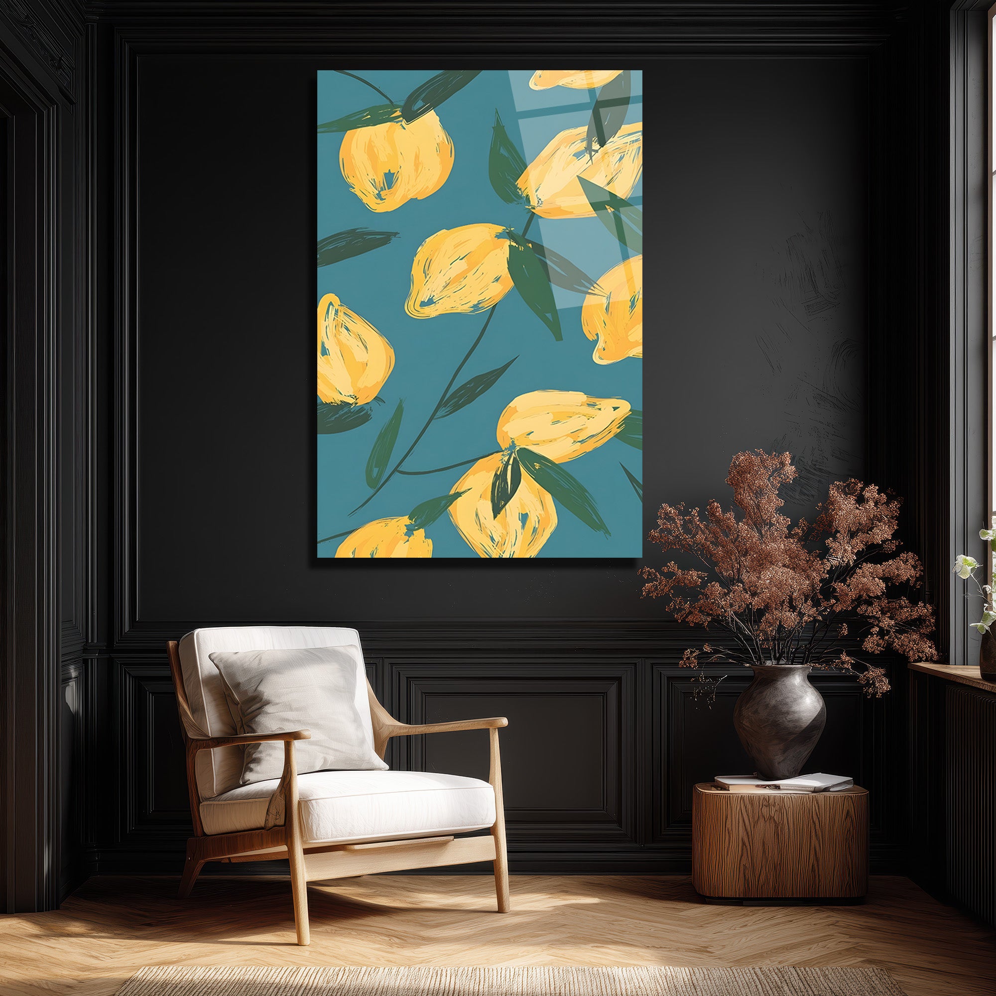 Canlı Limonlar Temalı Modern Sanat Cam Tablo
