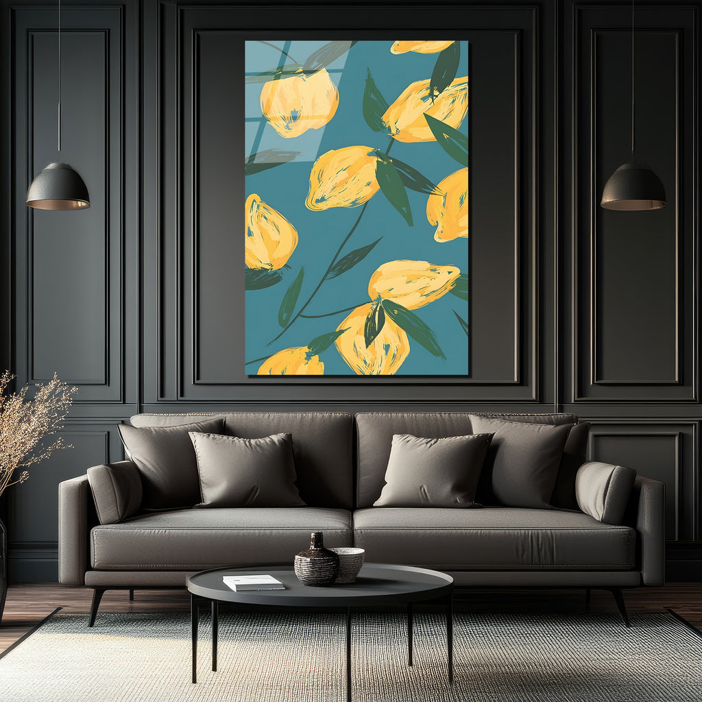 Canlı Limonlar Temalı Modern Sanat Cam Tablo