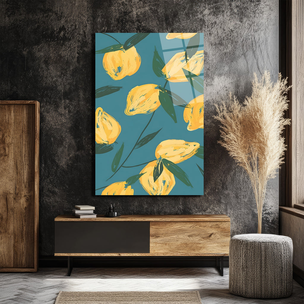 Canlı Limonlar Temalı Modern Sanat Cam Tablo