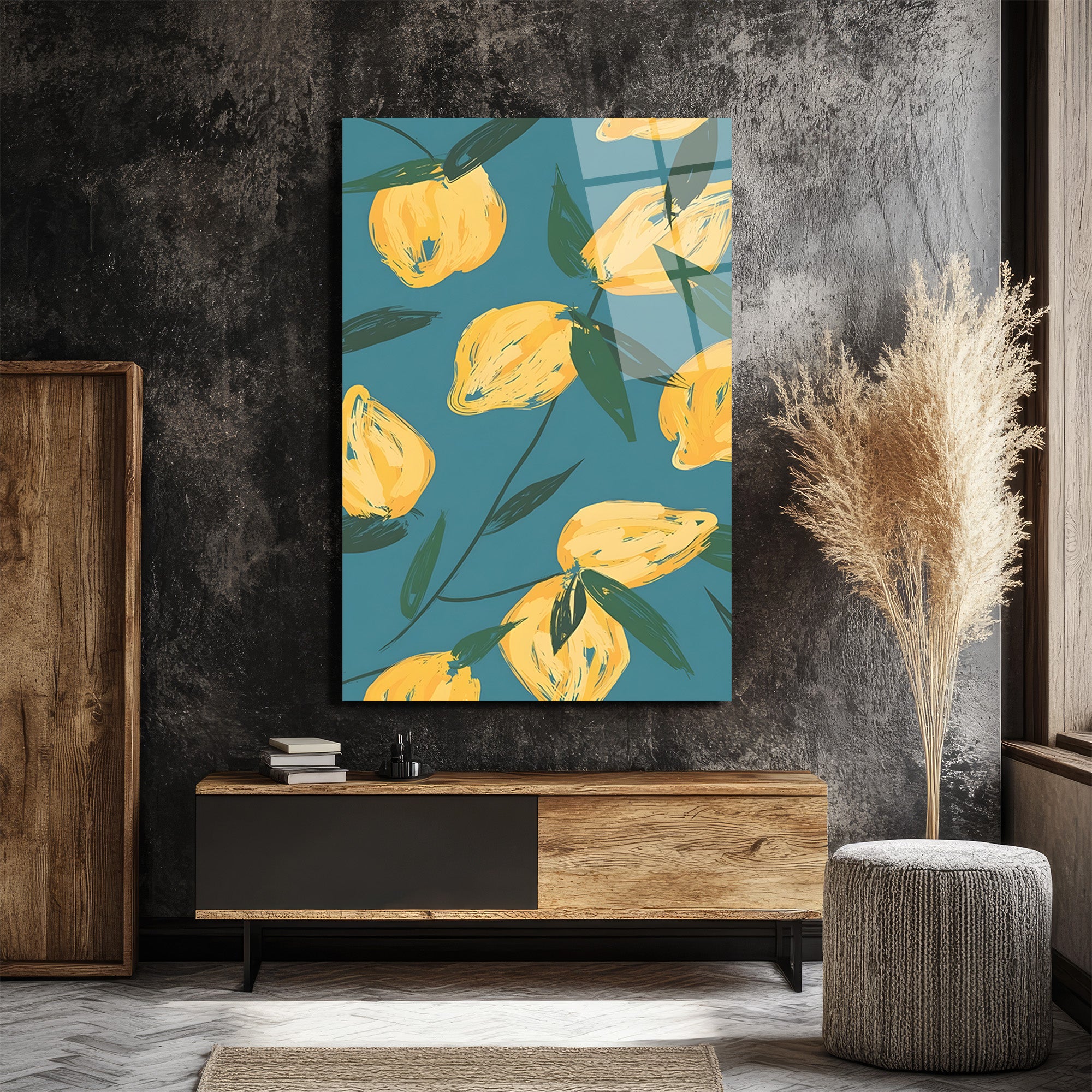 Canlı Limonlar Temalı Modern Sanat Cam Tablo
