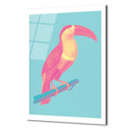 Pop Art Neon Pembe Toucan Cam Tablo - Tropikal Enerji