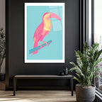 Pop Art Neon Pembe Toucan Cam Tablo - Tropikal Enerji