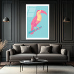 Pop Art Neon Pembe Toucan Cam Tablo - Tropikal Enerji
