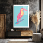 Pop Art Neon Pembe Toucan Cam Tablo - Tropikal Enerji