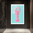 Pembe İstakoz Pop Art Cam Tablo - Deniz Temalı Modern Duvar Dekorasyonu