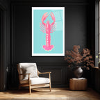 Pembe İstakoz Pop Art Cam Tablo - Deniz Temalı Modern Duvar Dekorasyonu