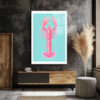 Pembe İstakoz Pop Art Cam Tablo - Deniz Temalı Modern Duvar Dekorasyonu