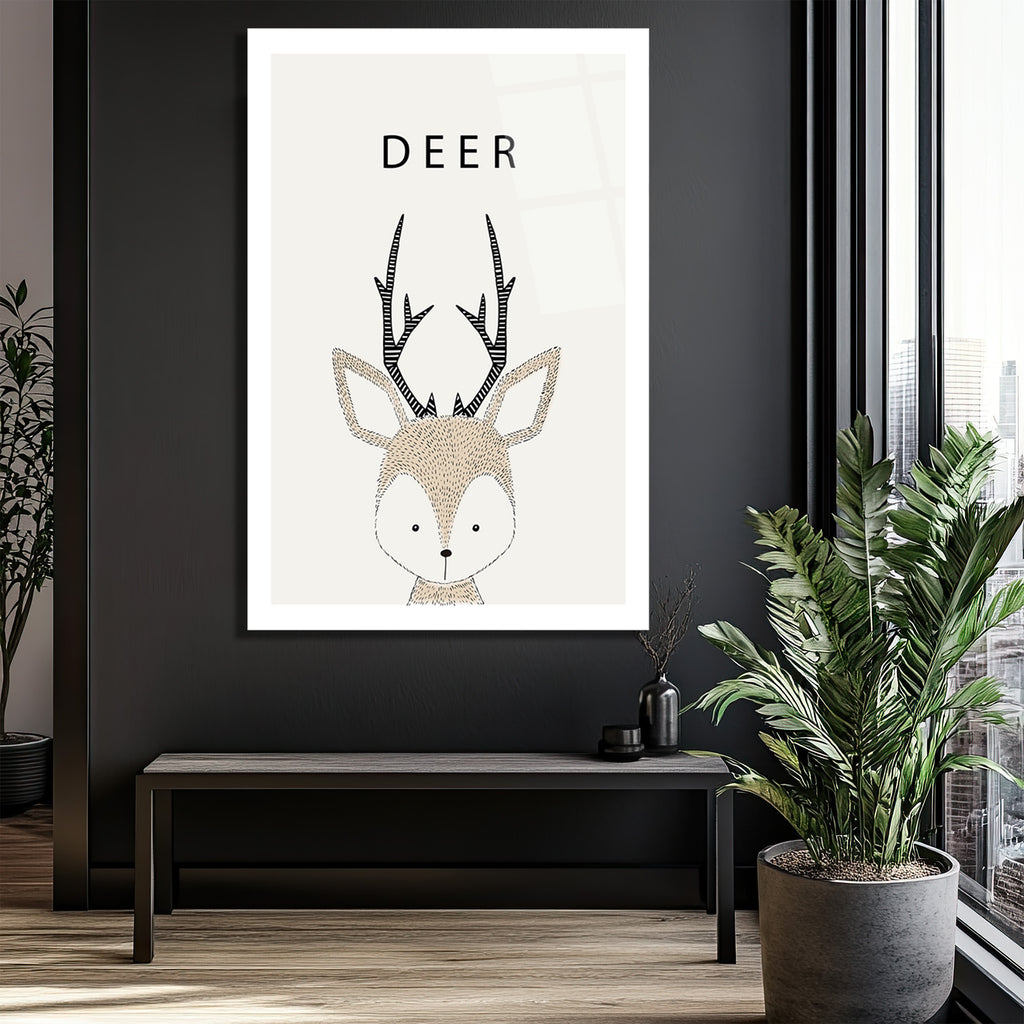Minimalist Geyik Çizimi Dekoratif Cam Tablo