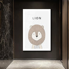 Minimalist Sevimli Aslan İllüstrasyon Cam Tablo