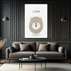 Minimalist Sevimli Aslan İllüstrasyon Cam Tablo