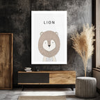Minimalist Sevimli Aslan İllüstrasyon Cam Tablo