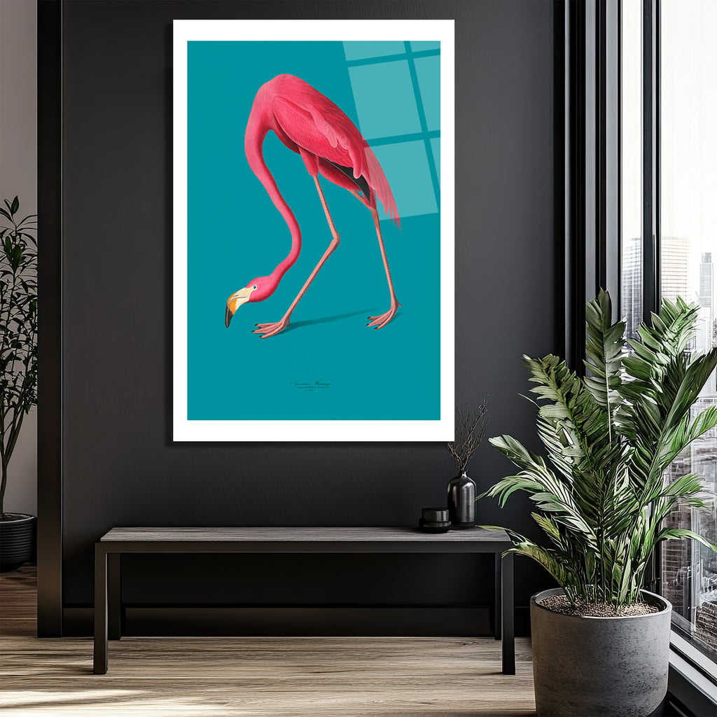 Zarif Pembe Flamingo Cam Tablo: Modern Evlere Tropikal Dokunuş
