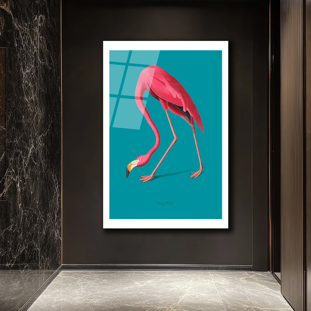 Zarif Pembe Flamingo Cam Tablo: Modern Evlere Tropikal Dokunuş