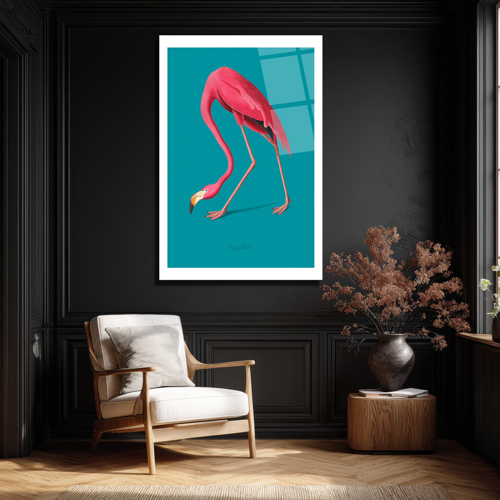 Zarif Pembe Flamingo Cam Tablo: Modern Evlere Tropikal Dokunuş