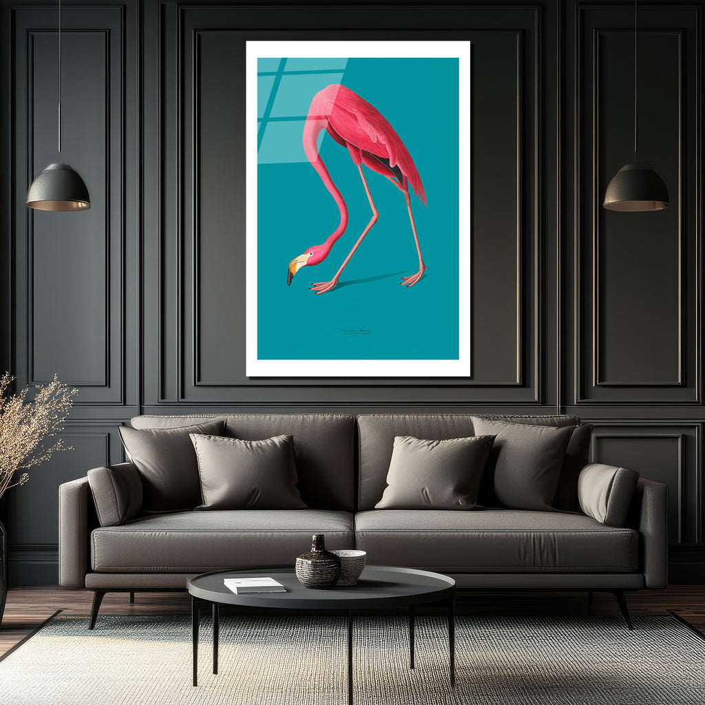 Zarif Pembe Flamingo Cam Tablo: Modern Evlere Tropikal Dokunuş