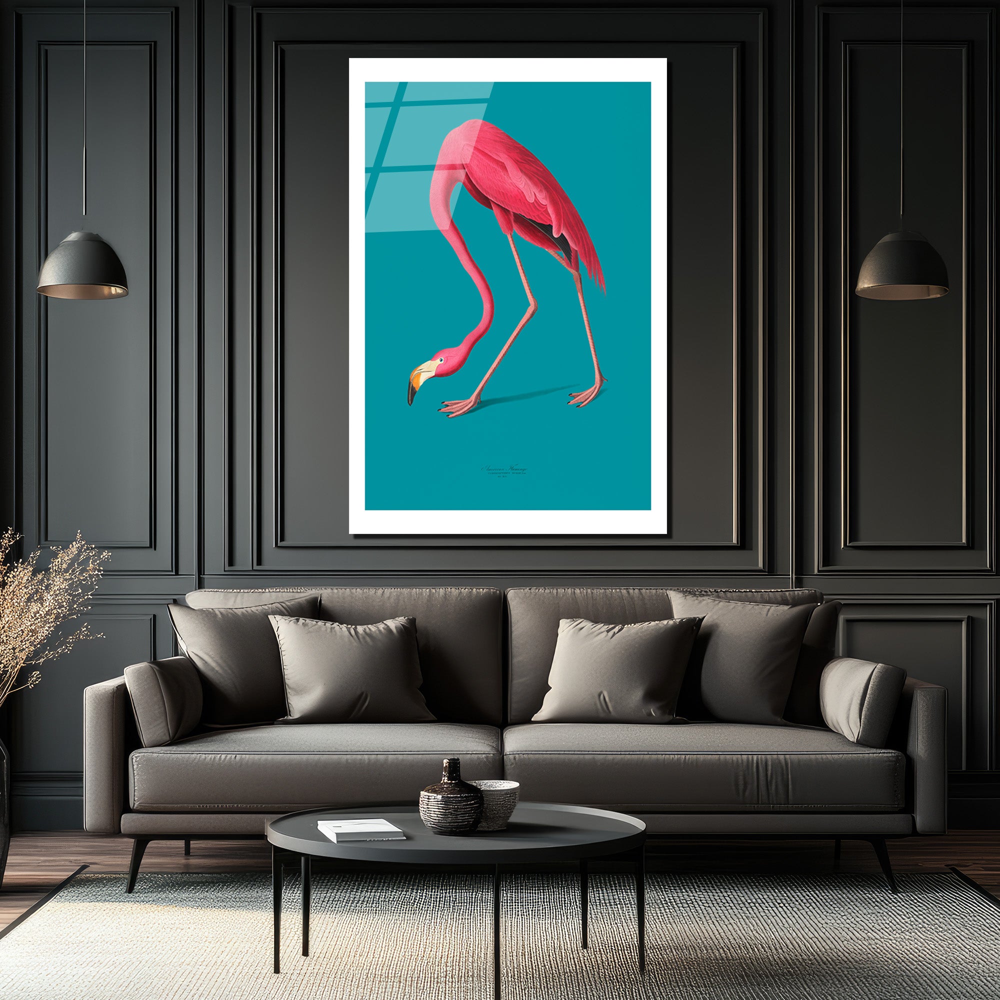 Zarif Pembe Flamingo Cam Tablo: Modern Evlere Tropikal Dokunuş