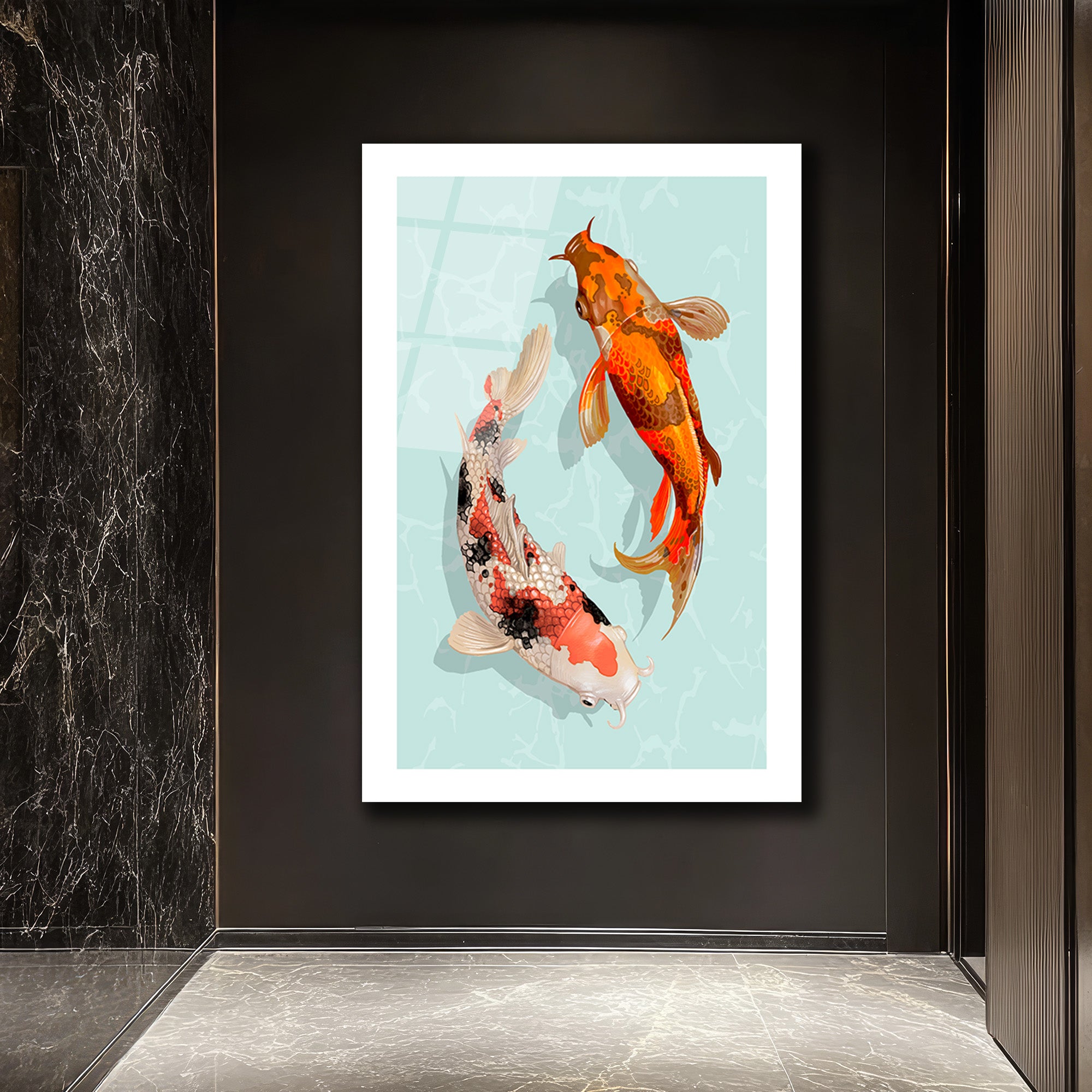 Uyumlu Koi Balıkları Cam Tablo – Feng Shui Enerjisi