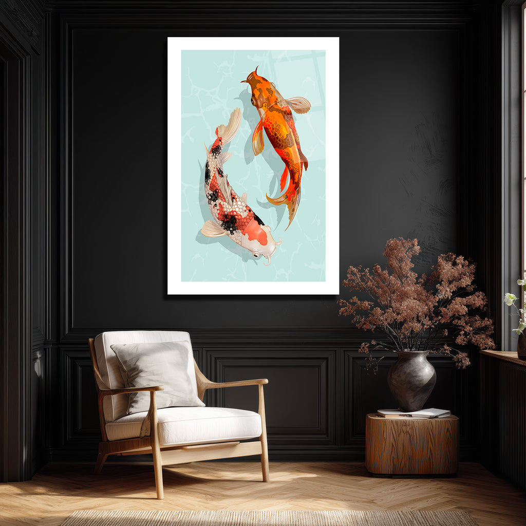 Uyumlu Koi Balıkları Cam Tablo – Feng Shui Enerjisi