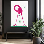 Pembe Flamingo ve Salıncaklı Çocuk Modern Cam Tablo