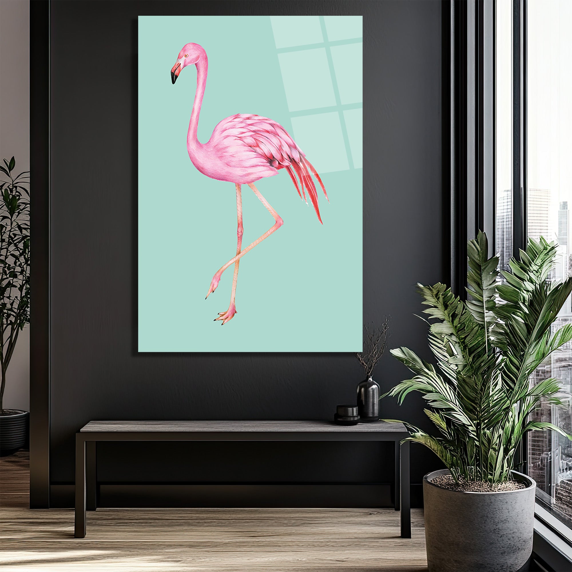 Pembe Flamingo Cam Tablo: Evine Egzotik Bir Dokunuş