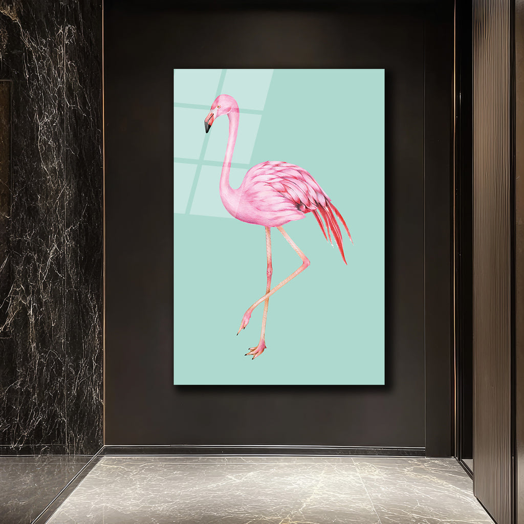 Pembe Flamingo Cam Tablo: Evine Egzotik Bir Dokunuş