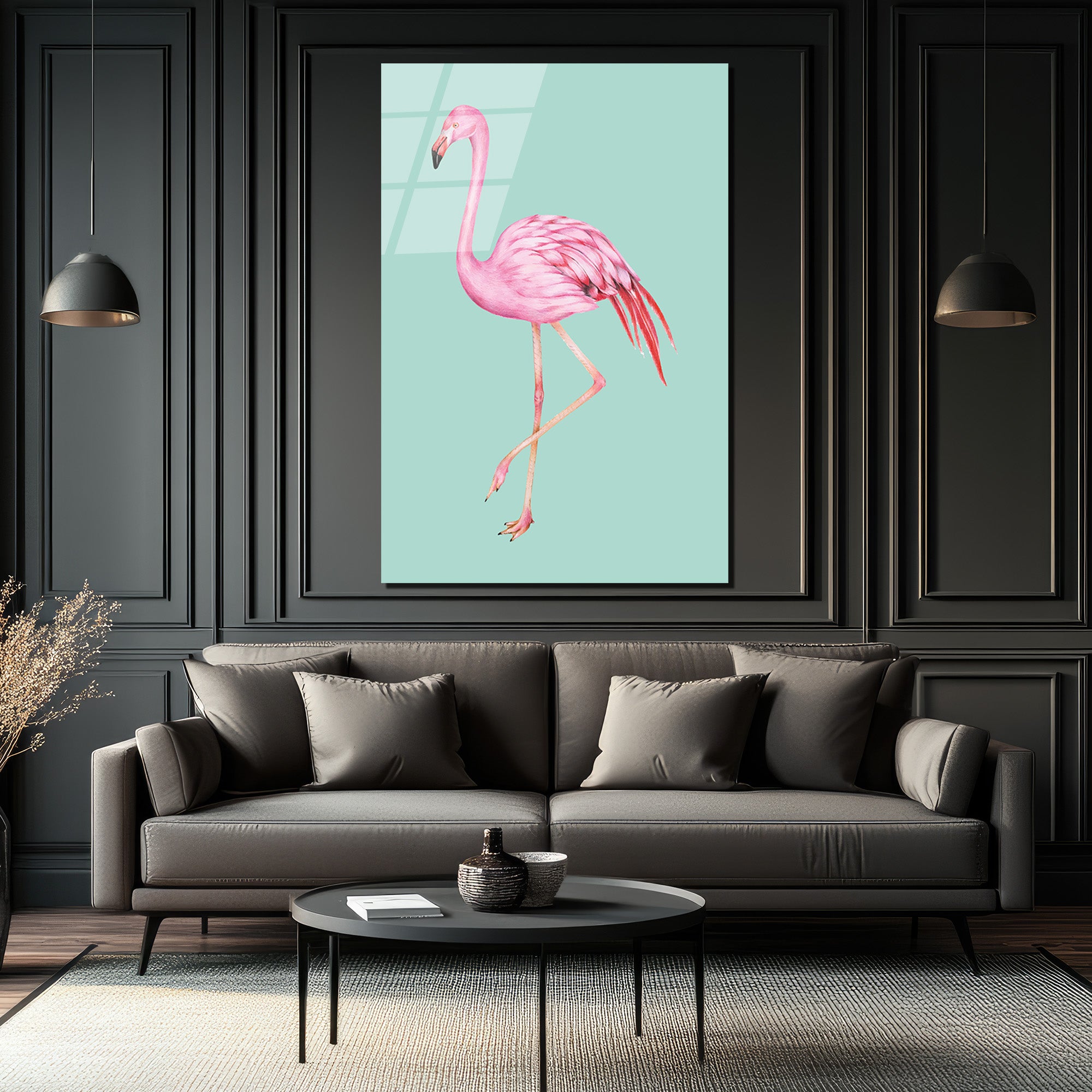 Pembe Flamingo Cam Tablo: Evine Egzotik Bir Dokunuş