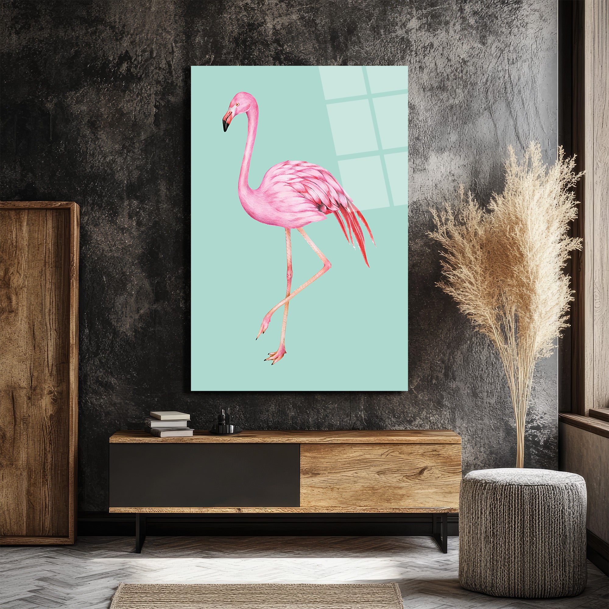 Pembe Flamingo Cam Tablo: Evine Egzotik Bir Dokunuş